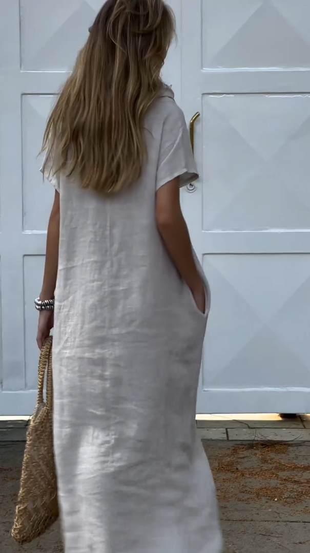 Women's Cotton linen casual dress with pocket
