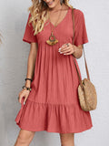 2024 Women's Popular Summer Loose Casual Short-Sleeved Belted Flowing Dress