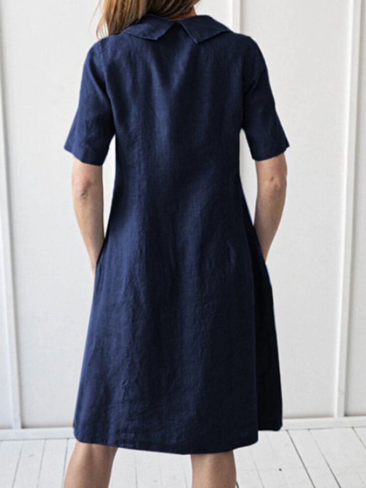 2024 Ladies Spring and Summer New Casual Loose Cotton and Linen Short Sleeve Round Neck Dress