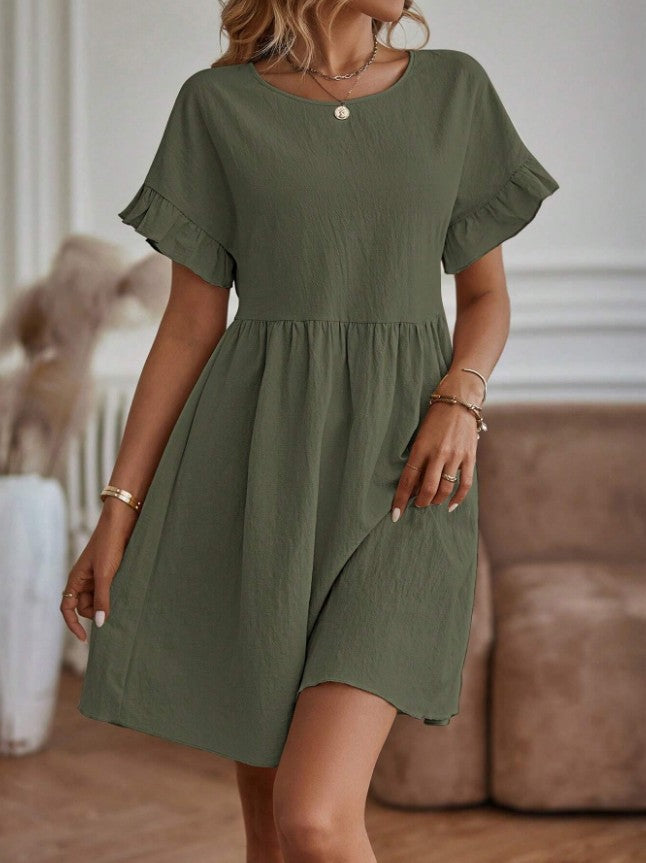 2024 Spring and Summer Ladies Elegant Round Neck Loose Cotton and Linen Dress