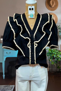Ruffled Button V-Neck Top