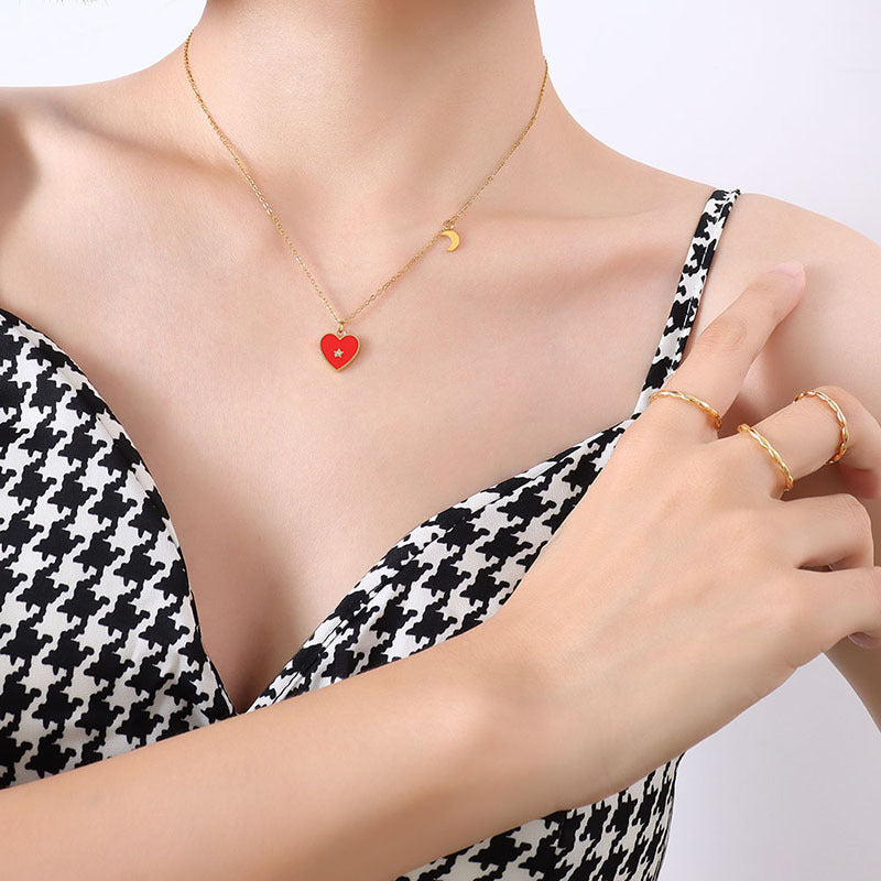 Red Heart With Central Diamond Necklace