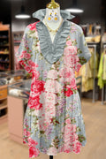 Elegant Floral Print Ruffle Neck Midi Dress