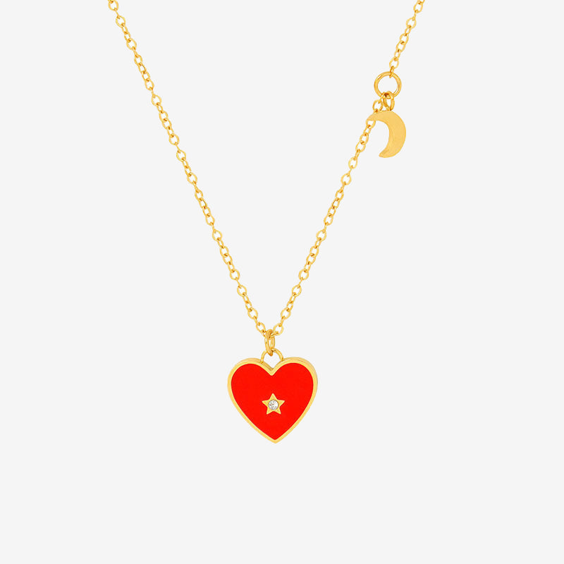 Red Heart With Central Diamond Necklace