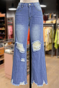 Denim Cut Out Raw Edge Pants