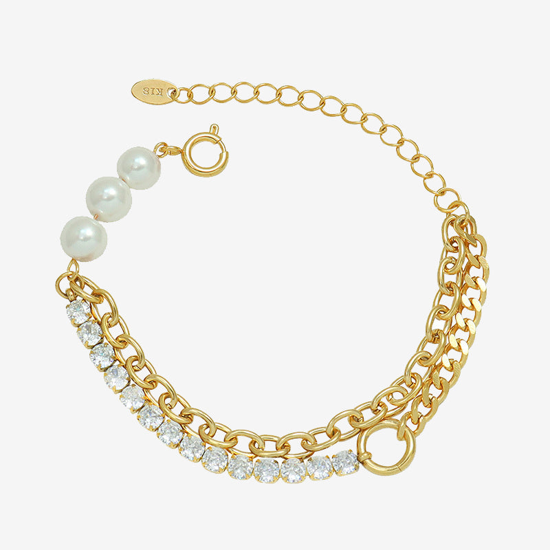 Pearl & Diamond Splicing Double Layer Chain Bracelet