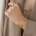 Pearl & Diamond Splicing Double Layer Chain Bracelet