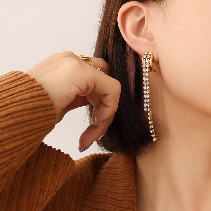 Diamonds Tassel Splicing C Shape Hoop Earings