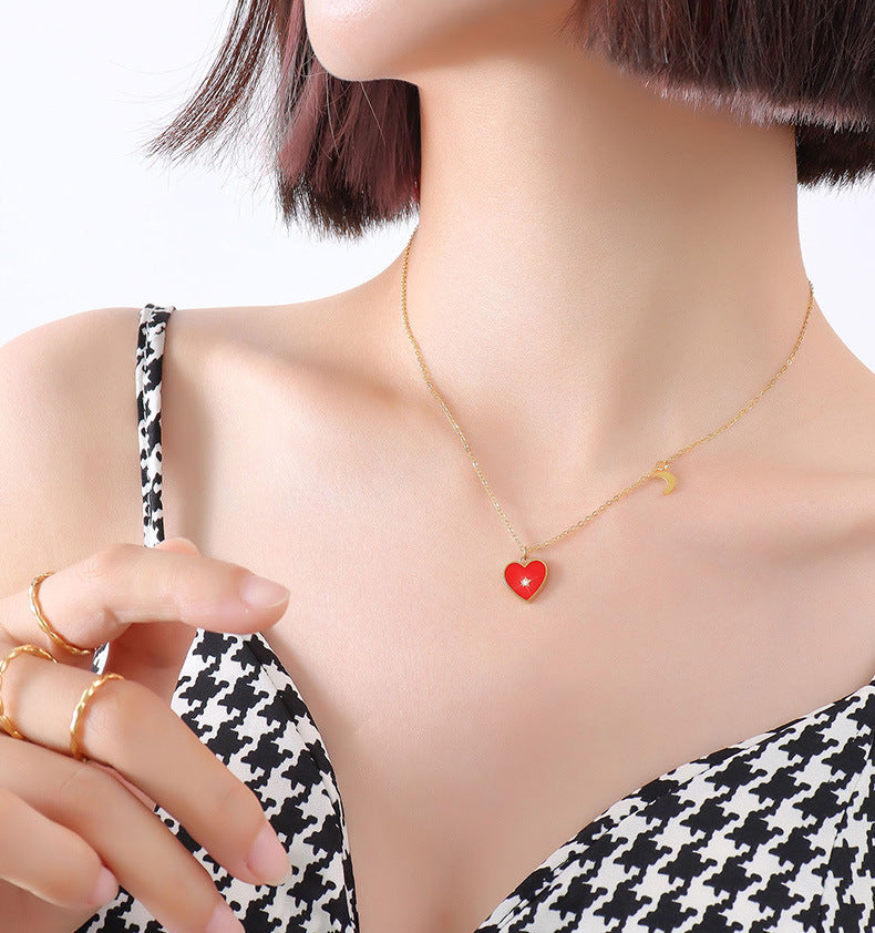 Red Heart With Central Diamond Necklace