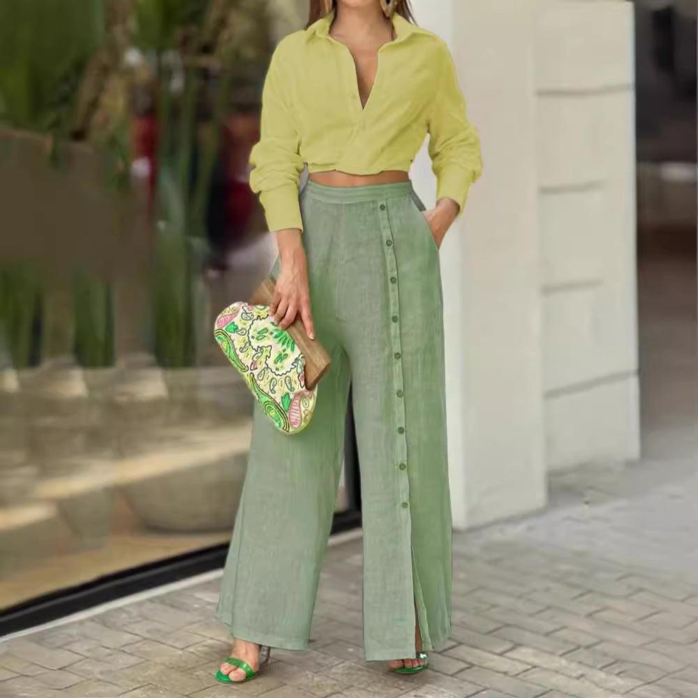 Women's Summer Casual Linen Wide Leg Buttoned Pants