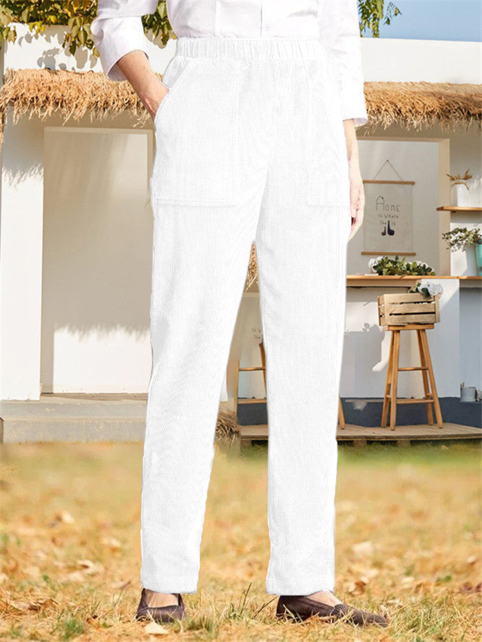 Elastic Waist Casual Corduroy Straight Leg Pants [Buy 3 Get Free Shipping]