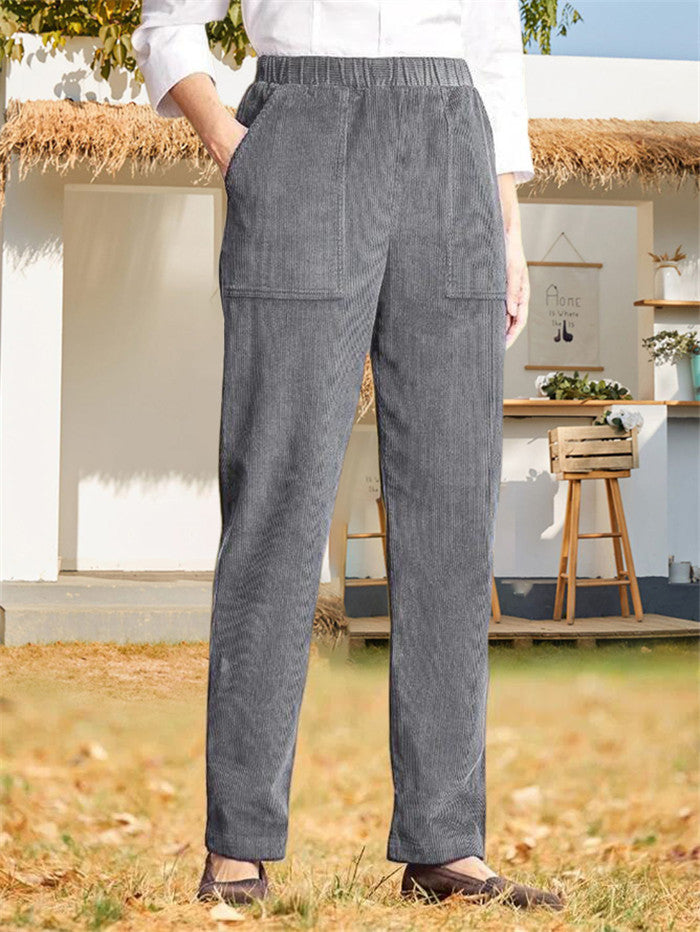 Elastic Waist Casual Corduroy Straight Leg Pants [Buy 3 Get Free Shipping]