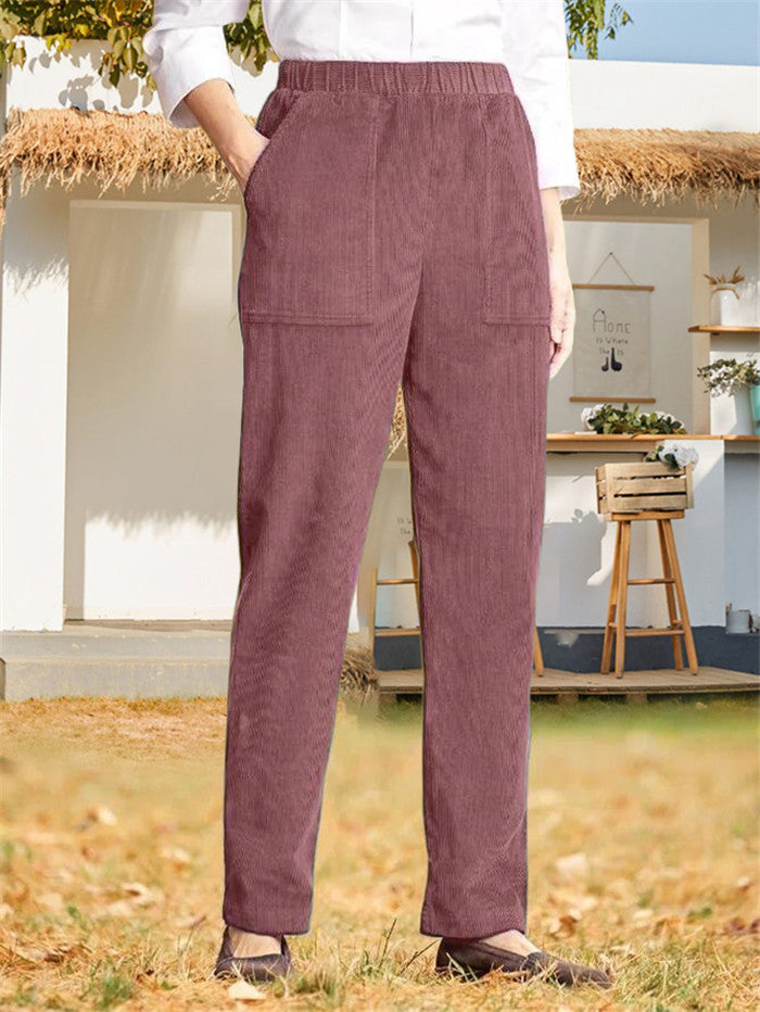 Elastic Waist Casual Corduroy Straight Leg Pants [Buy 3 Get Free Shipping]
