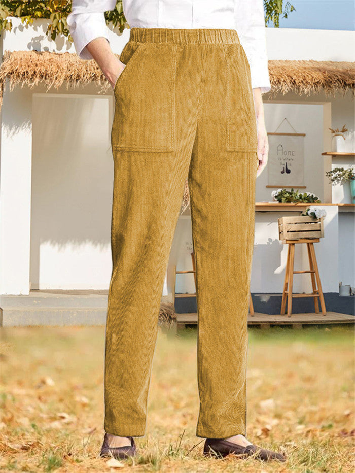 Elastic Waist Casual Corduroy Straight Leg Pants [Buy 3 Get Free Shipping]