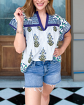 Blue Floral Folk Art Blouse