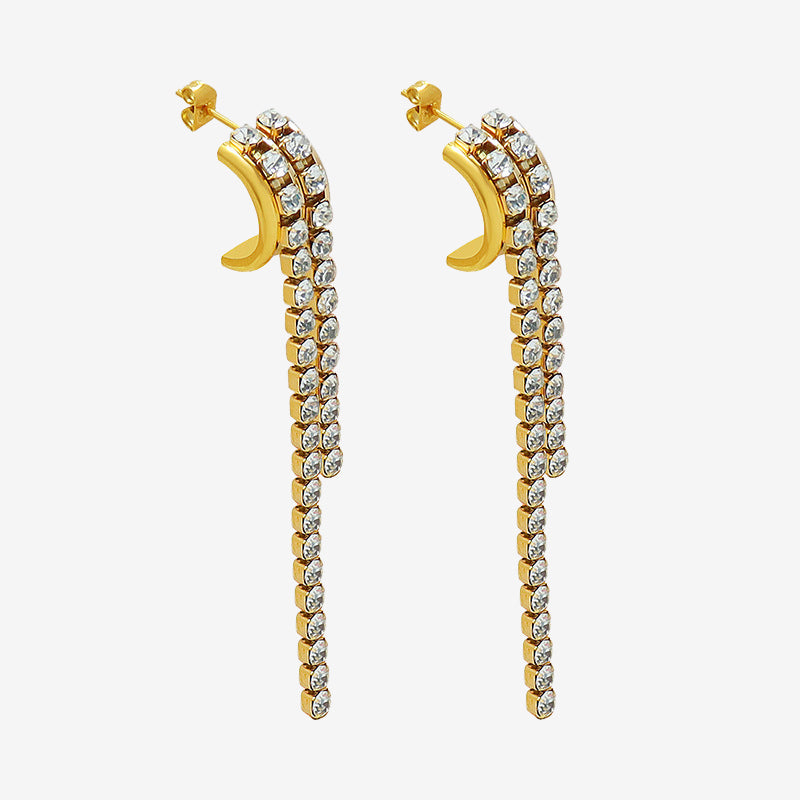 Diamonds Tassel Splicing C Shape Hoop Earings