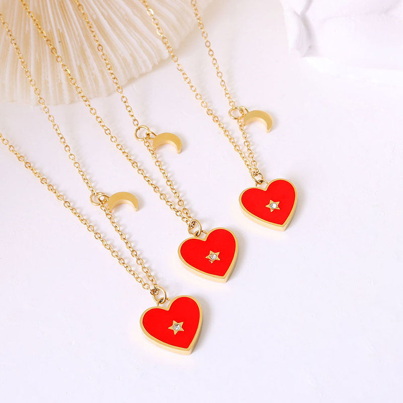 Red Heart With Central Diamond Necklace