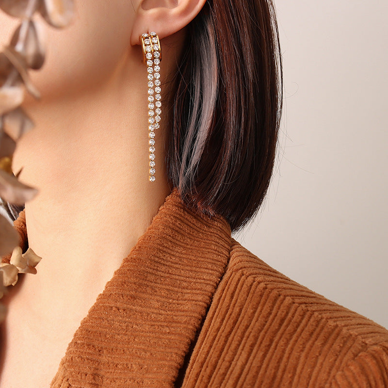 Diamonds Tassel Splicing C Shape Hoop Earings