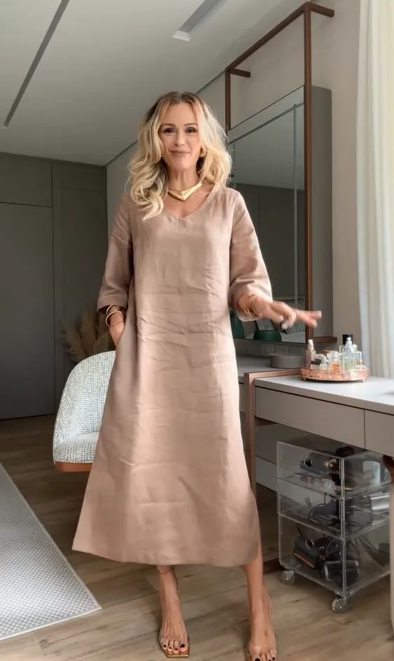 Women's Cotton linen casual dress with pocket