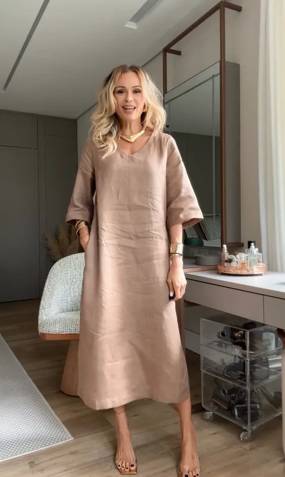 Women's Cotton linen casual dress with pocket