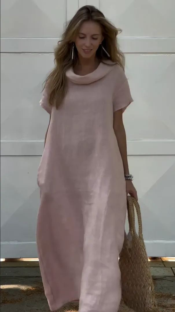 Women's Cotton linen casual dress with pocket