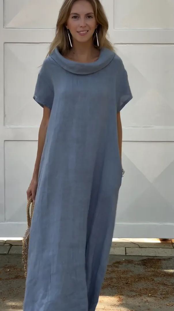 Women's Cotton linen casual dress with pocket