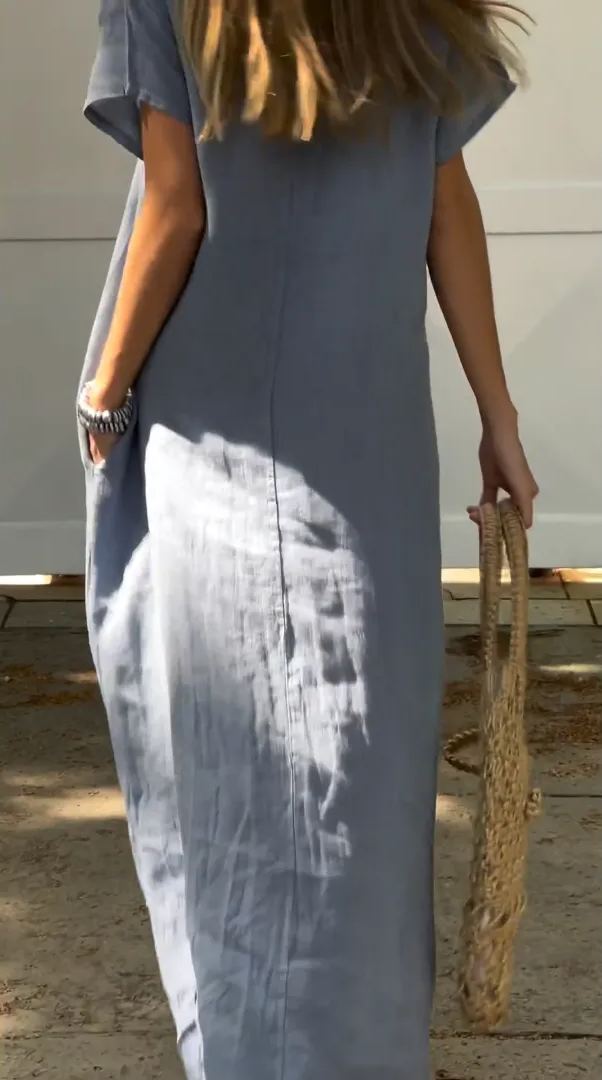 Women's Cotton linen casual dress with pocket