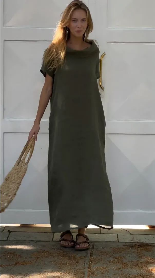 Women's Cotton linen casual dress with pocket