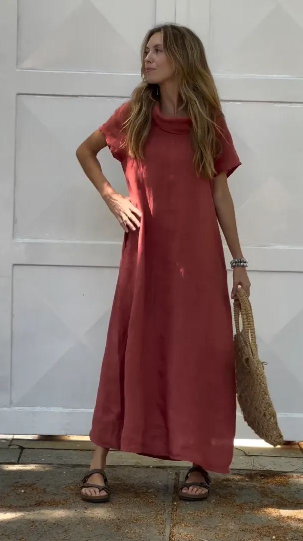 Women's Cotton linen casual dress with pocket