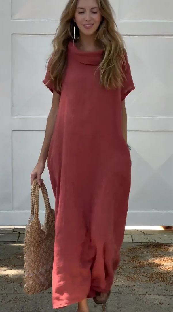 Women's Cotton linen casual dress with pocket
